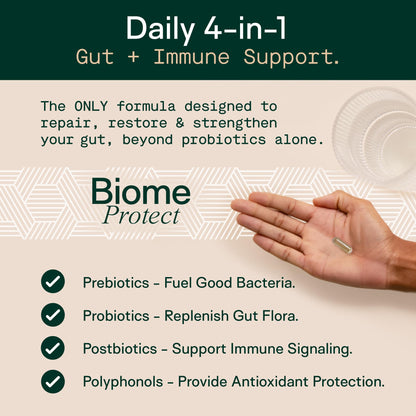 Adapt Naturals 4-in-1 Biome Protect Prebiotics, Probiotics Supplement Postbiotics & Polyphenols for Microbiome, Gut Health & Defense for Women & Men, 30 Day Supply - dailyvitalstore