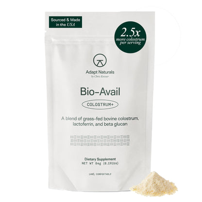 Adapt Naturals Colostrum Supplement with Lactoferrin & Beta-Glucan, Bio-Avail Grass Fed Bovine Colostrum Powder for Gut Health, Immune Support & Vitality | Non-GMO, 2500mg, Unflavored - 30 Days Supply - dailyvitalstore