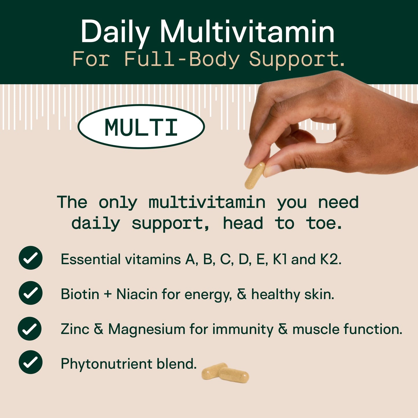 Adapt Naturals Multivitamin for Women & Men, Bioavailable Easy-to-Absorb Multivitamin Daily Supplement with Biotin, Niacin, Vitamin A, B, C, D, E, K1, Zinc, Magnesium - Immune Support - 30 Day Supply - dailyvitalstore