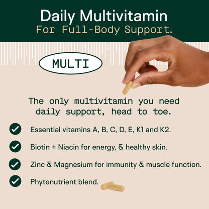Adapt Naturals Multivitamin for Women & Men, Bioavailable Easy-to-Absorb Multivitamin Daily Supplement with Biotin, Niacin, Vitamin A, B, C, D, E, K1, Zinc, Magnesium - Immune Support - 30 Day Supply - dailyvitalstore