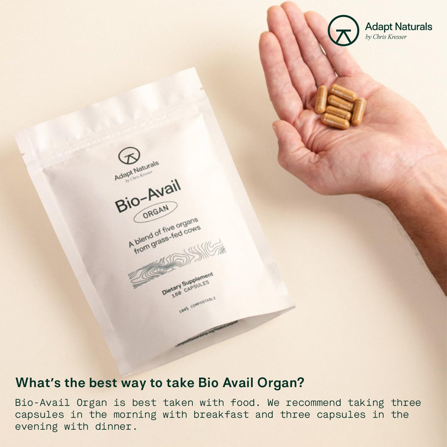 Adapt Naturals Organ Supplement, Bioavailable Grass Fed Beef Liver Capsules, Blend of Liver, Heart, Kidney, Pancreas & Spleen, Support Liver Cleanse Detox & Repair | Source of CoQ10-30 Days Supply - dailyvitalstore