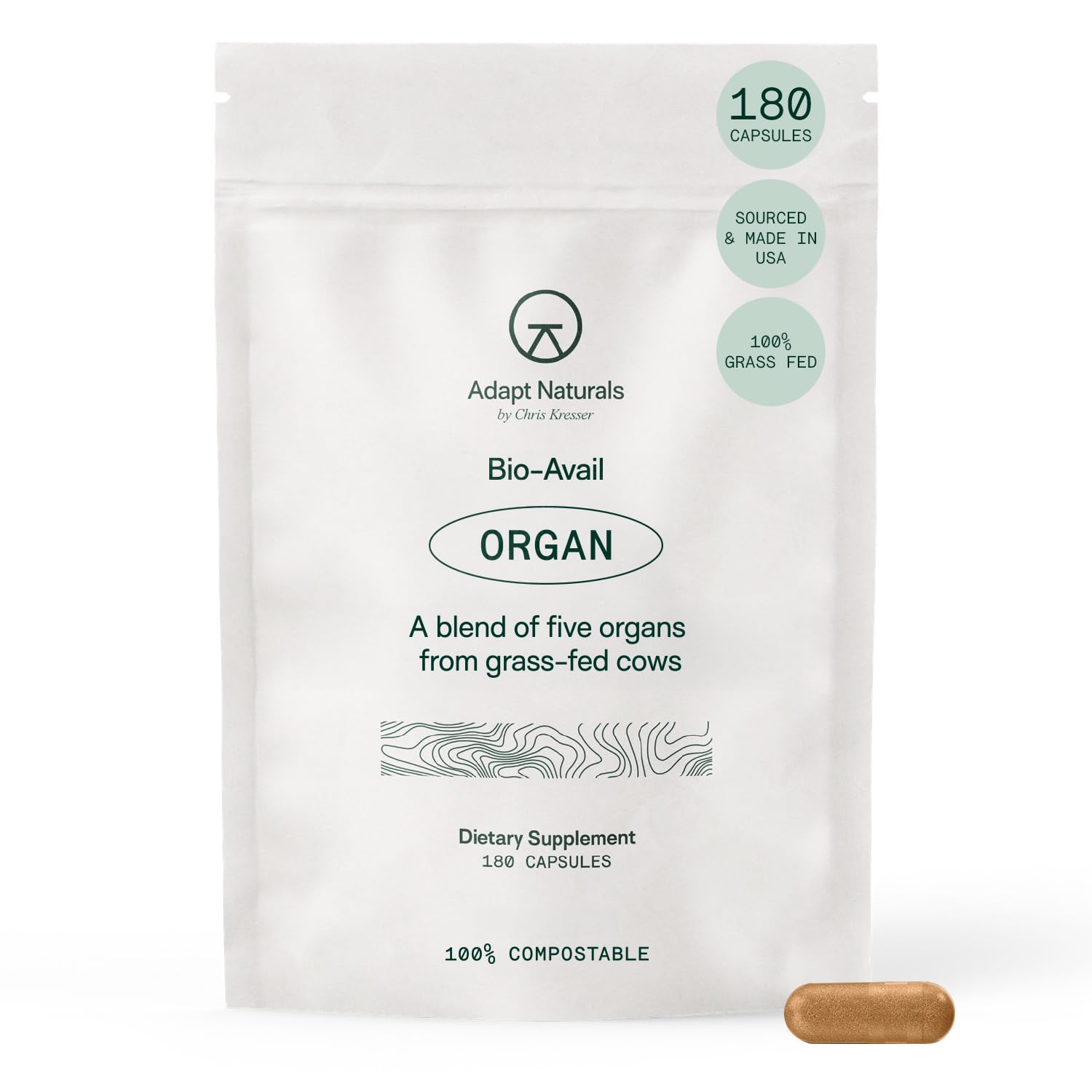 Adapt Naturals Organ Supplement, Bioavailable Grass Fed Beef Liver Capsules, Blend of Liver, Heart, Kidney, Pancreas & Spleen, Support Liver Cleanse Detox & Repair | Source of CoQ10-30 Days Supply - dailyvitalstore