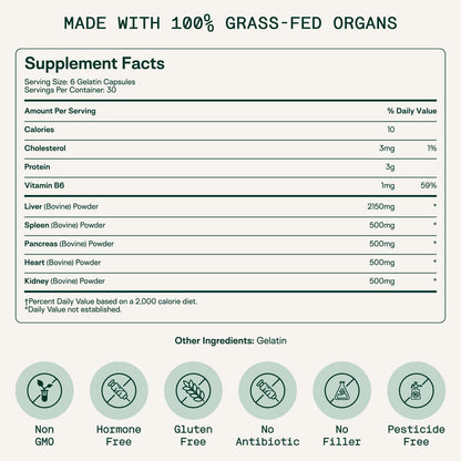 Adapt Naturals Organ Supplement, Bioavailable Grass Fed Beef Liver Capsules, Blend of Liver, Heart, Kidney, Pancreas & Spleen, Support Liver Cleanse Detox & Repair | Source of CoQ10-30 Days Supply - dailyvitalstore