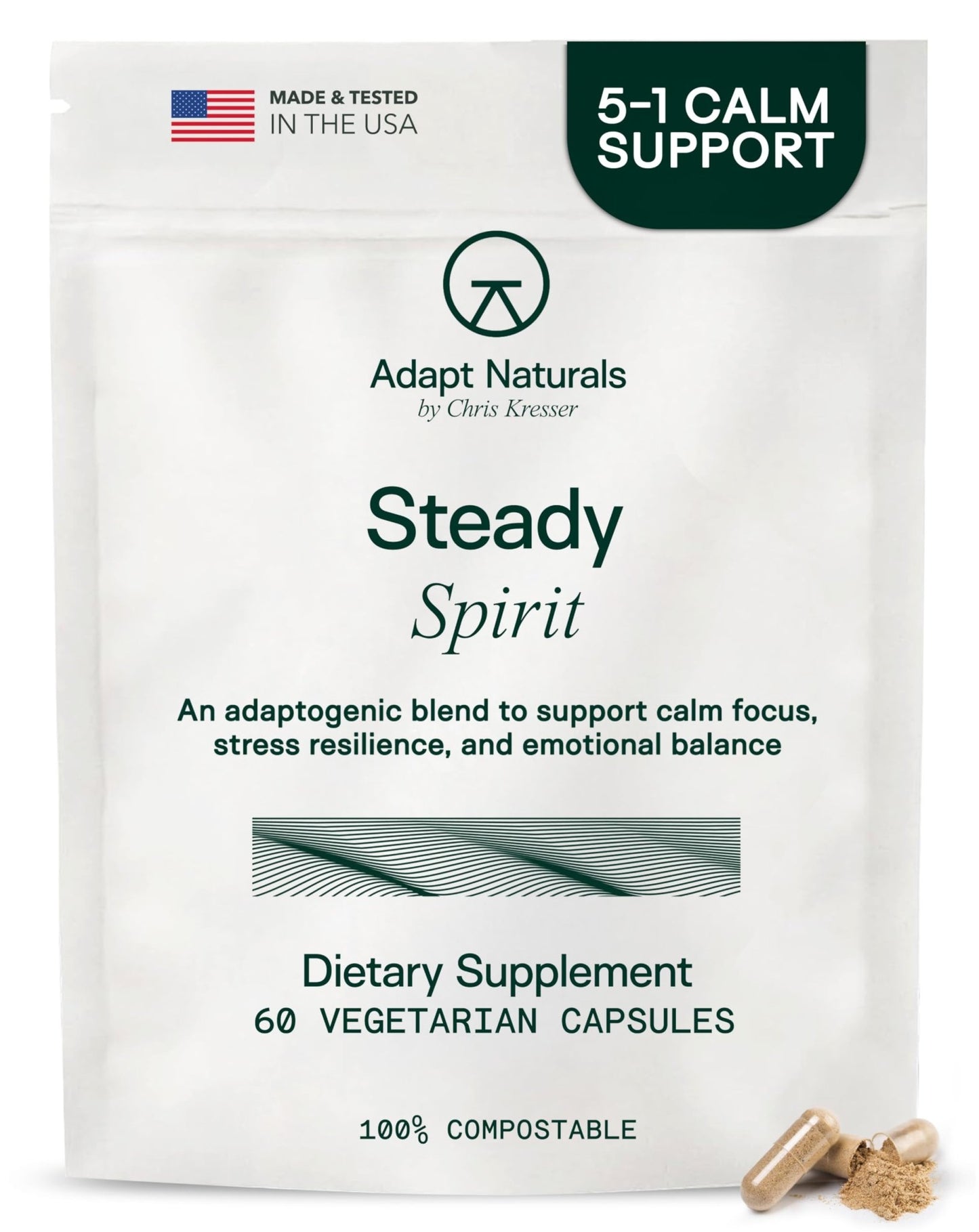 Adapt Naturals Steady Spirit Stress, Anxiety & Mood Support Supplement for Women and Men with Ashwagandha, L-Theanine, Holy Basil, Saffron, and Lemon Balm - Stress Relief Supplement - 30 Day Supply - dailyvitalstore
