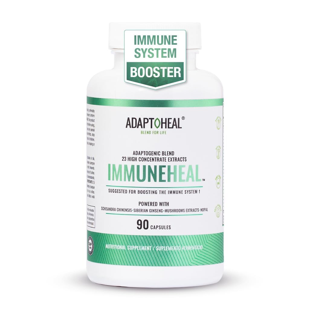 ADAPTOHEAL - Immuneheal – Adaptogen, Immune System Booster Supplement with Schisandra Chinensis, Ginseng and Mushroom Extract (90 Capsules) - dailyvitalstore