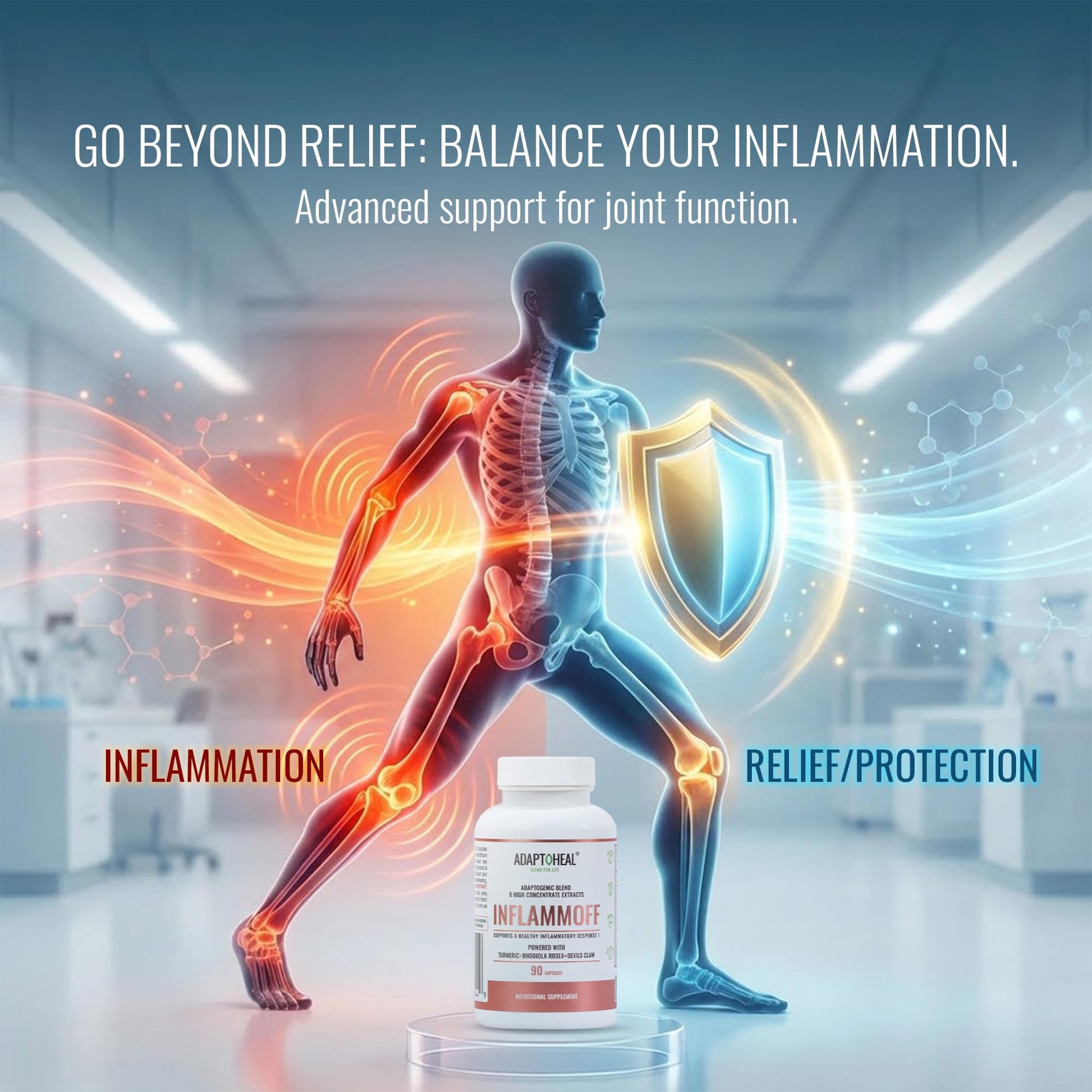 ADAPTOHEAL Inflammoff - Adaptogenic Supplement Designed to Support Joint, Muscle and Tissue Inflammation Naturally, 8 Highly Concentrated extracts with Turmeric and Rhodiola rosea (90 Capsules) - dailyvitalstore