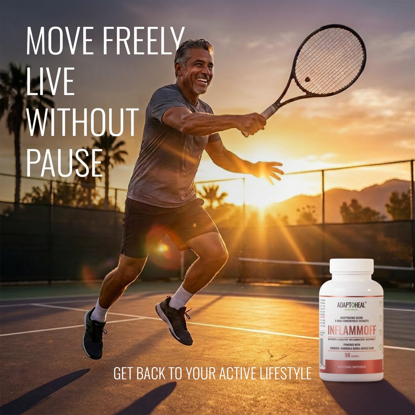 ADAPTOHEAL Inflammoff - Adaptogenic Supplement Designed to Support Joint, Muscle and Tissue Inflammation Naturally, 8 Highly Concentrated extracts with Turmeric and Rhodiola rosea (90 Capsules) - dailyvitalstore