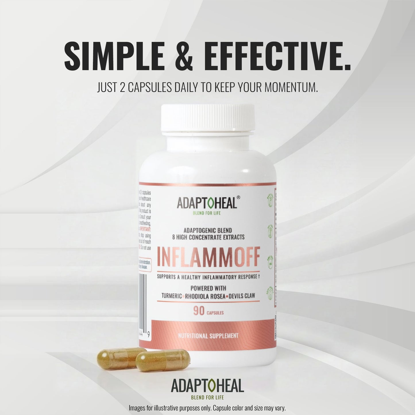 ADAPTOHEAL Inflammoff - Adaptogenic Supplement Designed to Support Joint, Muscle and Tissue Inflammation Naturally, 8 Highly Concentrated extracts with Turmeric and Rhodiola rosea (90 Capsules) - dailyvitalstore