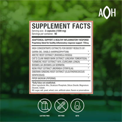ADAPTOHEAL Inflammoff - Adaptogenic Supplement Designed to Support Joint, Muscle and Tissue Inflammation Naturally, 8 Highly Concentrated extracts with Turmeric and Rhodiola rosea (90 Capsules) - dailyvitalstore