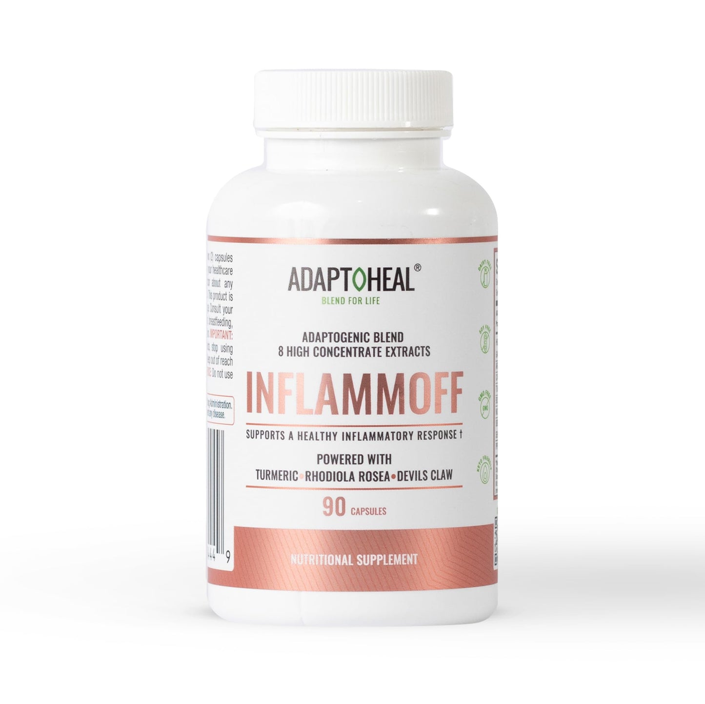 ADAPTOHEAL Inflammoff - Adaptogenic Supplement Designed to Support Joint, Muscle and Tissue Inflammation Naturally, 8 Highly Concentrated extracts with Turmeric and Rhodiola rosea (90 Capsules) - dailyvitalstore