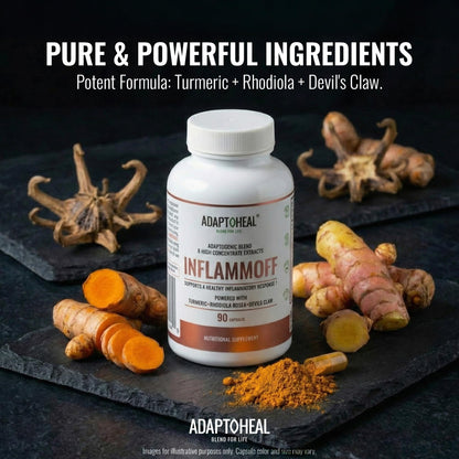 ADAPTOHEAL Inflammoff - Adaptogenic Supplement Designed to Support Joint, Muscle and Tissue Inflammation Naturally, 8 Highly Concentrated extracts with Turmeric and Rhodiola rosea (90 Capsules) - dailyvitalstore
