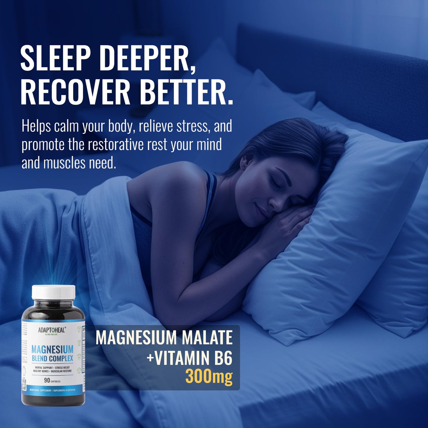 ADAPTOHEAL Magnesium Complex – Glycinate, Malate & Citrate with Vitamin B6, Sleep Support, Stress Relief, Muscle Relaxation, Nervous System Support – 90 Capsules - dailyvitalstore