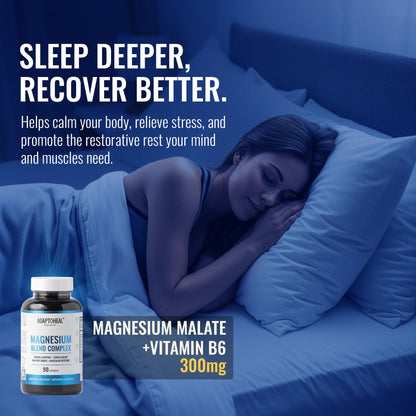 ADAPTOHEAL Magnesium Complex – Glycinate, Malate & Citrate with Vitamin B6, Sleep Support, Stress Relief, Muscle Relaxation, Nervous System Support – 90 Capsules - dailyvitalstore