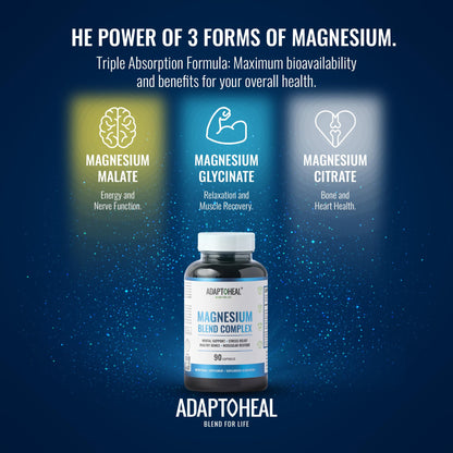 ADAPTOHEAL Magnesium Complex – Glycinate, Malate & Citrate with Vitamin B6, Sleep Support, Stress Relief, Muscle Relaxation, Nervous System Support – 90 Capsules - dailyvitalstore