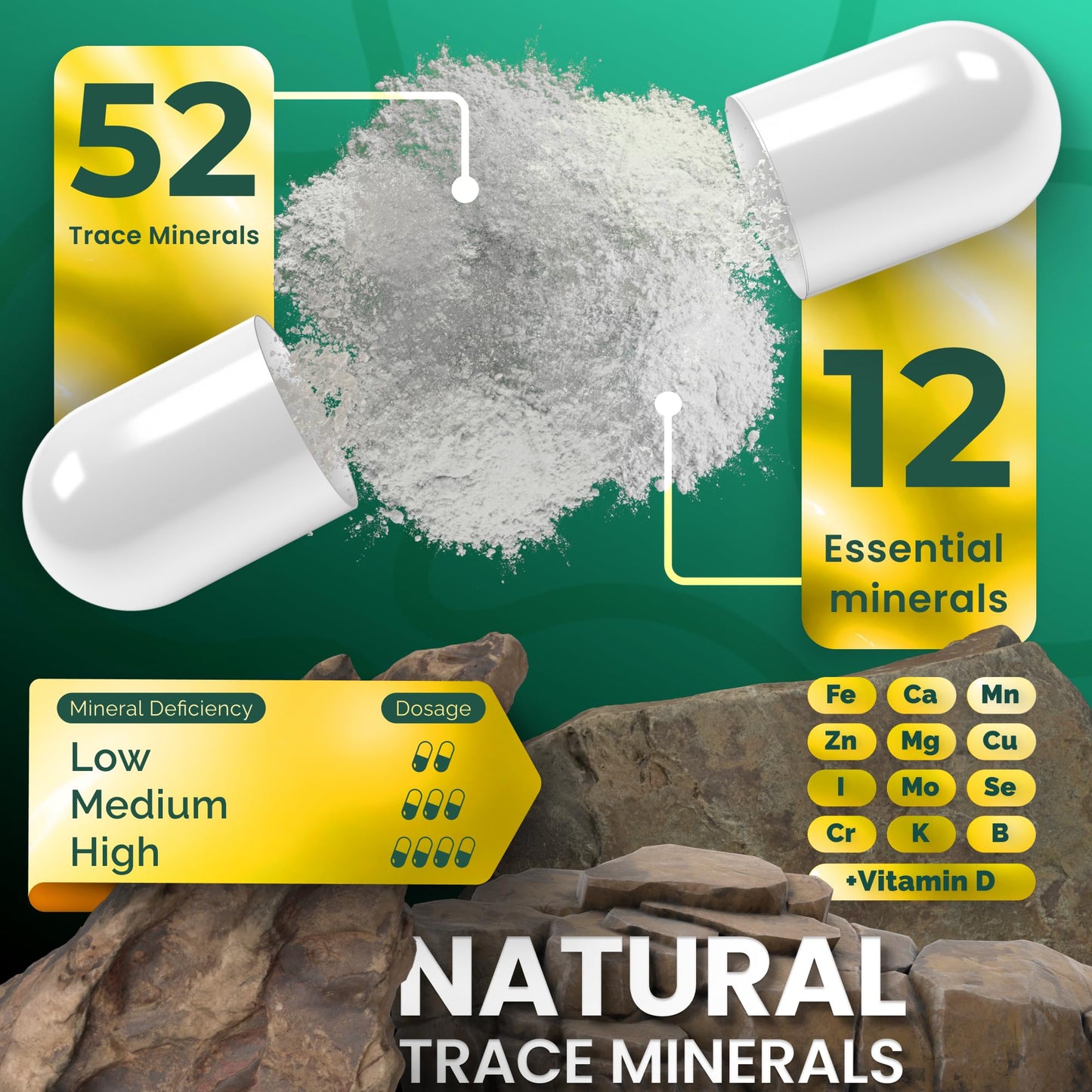 ADEO2 - Premium Blend of 52 Trace Minerals Complex with Essential Minerals in Chelated Form – All Natural and 100% Organic - 120 Capsules - dailyvitalstore