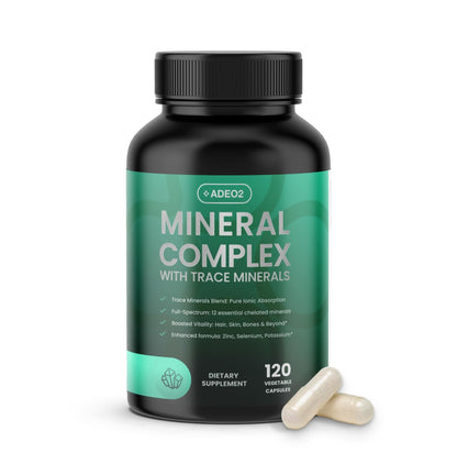ADEO2 - Premium Blend of 52 Trace Minerals Complex with Essential Minerals in Chelated Form – All Natural and 100% Organic - 120 Capsules - dailyvitalstore
