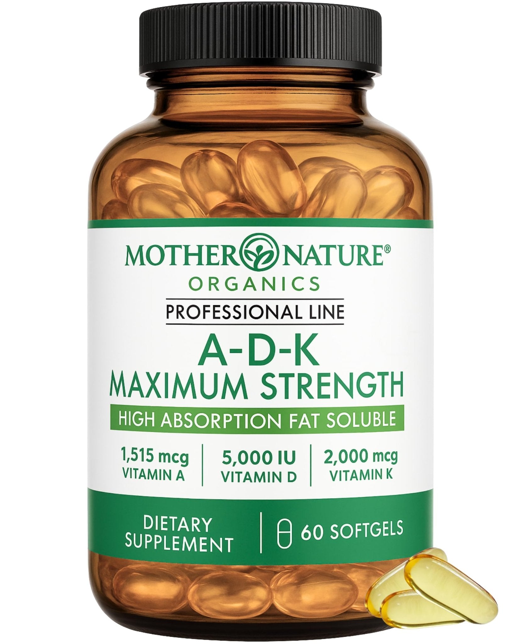 ADK Vitamin Supplement - 5000 IU Vitamin D3 + A & K2 MK-7 - High Absorption for Bone, Heart & Immune Support - Non-GMO (60 Softgels) - dailyvitalstore