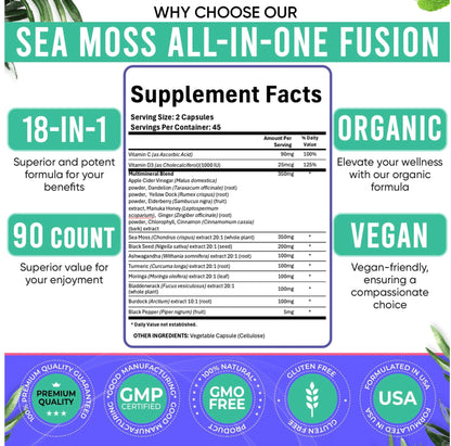 Adndale Sea Moss Capsules - Sea Moss Blend with Ashwagandha, Turmeric & Black Seed Oil - 180 Count - dailyvitalstore