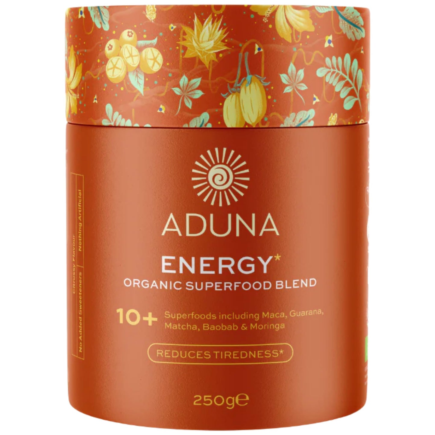 Aduna Organic Energy Superfood Blend | 100% Natural Stir-in Blend With 10+ Superfoods for Natural Energy, Focus & Reduced Tiredness | Vegan Powder for Yogurt, Juices, & Smoothies | 250g - dailyvitalstore