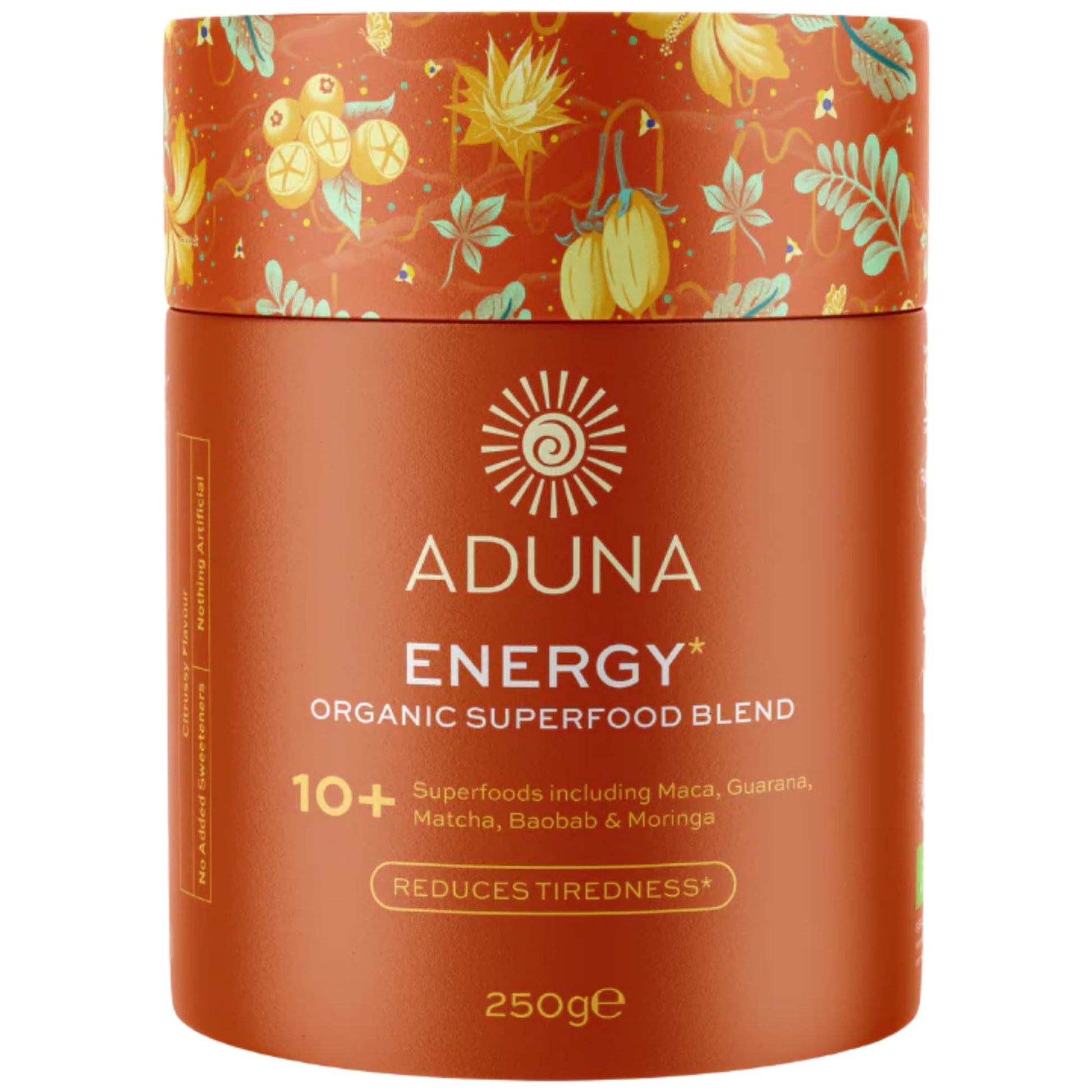 Aduna Organic Energy Superfood Blend | 100% Natural Stir-in Blend With 10+ Superfoods for Natural Energy, Focus & Reduced Tiredness | Vegan Powder for Yogurt, Juices, & Smoothies | 250g - dailyvitalstore