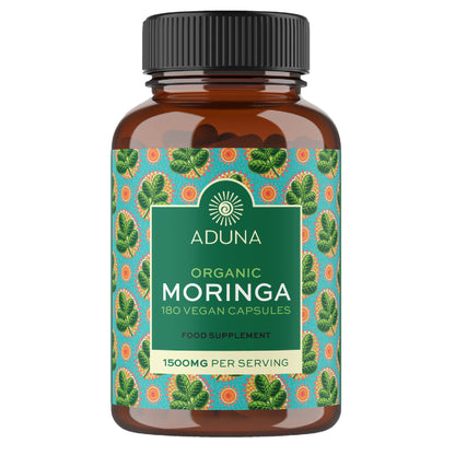 Aduna Organic Moringa Capsules 1500mg | 100% Pure Moringa Leaf for Energy, Immunity & Focus | Natural Plant-Based Food Supplement for Tiredness, Recovery & Breastfeeding | 180 Vegan Capsules - dailyvitalstore