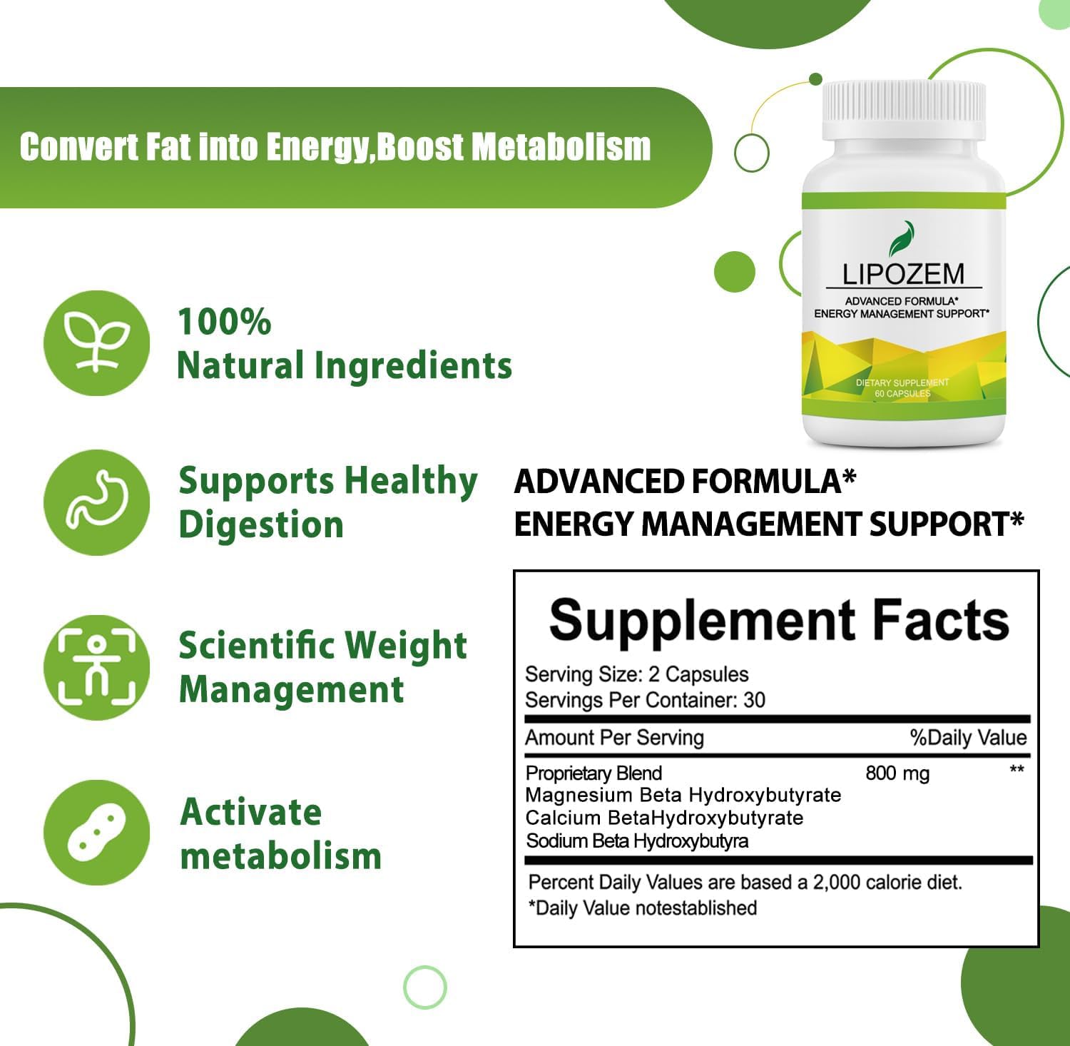 Advanced BHB Supplements, Support Natural Weight Management, Third-Party Tested, Vegan, Gluten Free, Non GMO, 60 Capsules - dailyvitalstore
