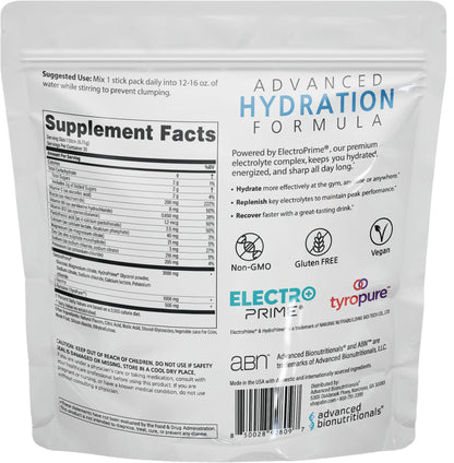 Advanced Bionutritionals Advanced Hydration Formula Electrolyte Drink Mix Powder with ElectroPrime®, L-Taurine, TyroPure™, B-Vitamins, Vitamin C – Strawberry Watermelon – 30 Stick Packs - dailyvitalstore