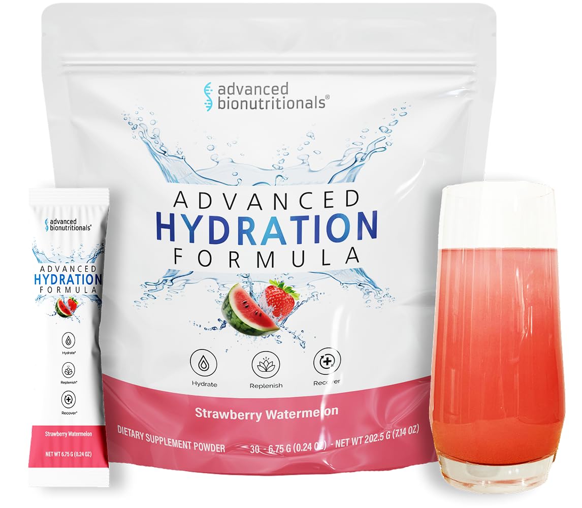 Advanced Bionutritionals Advanced Hydration Formula Electrolyte Drink Mix Powder with ElectroPrime®, L-Taurine, TyroPure™, B-Vitamins, Vitamin C – Strawberry Watermelon – 30 Stick Packs - dailyvitalstore