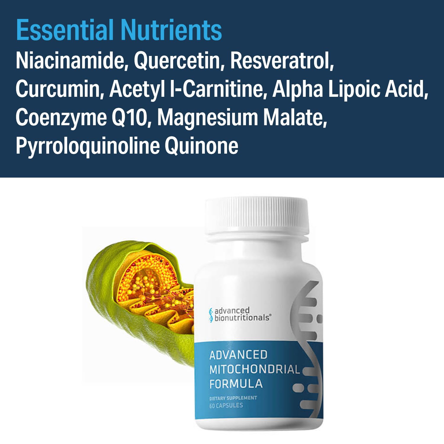 Advanced Bionutritionals – Advanced Mitochondrial Formula Support Supplement, Healthy Aging, Repair, Energy Optimizer with CoQ10, PQQ, Alpha Lipoic Acid, Gluten Free, Vegan, Non GMO (60 Tablets) - dailyvitalstore
