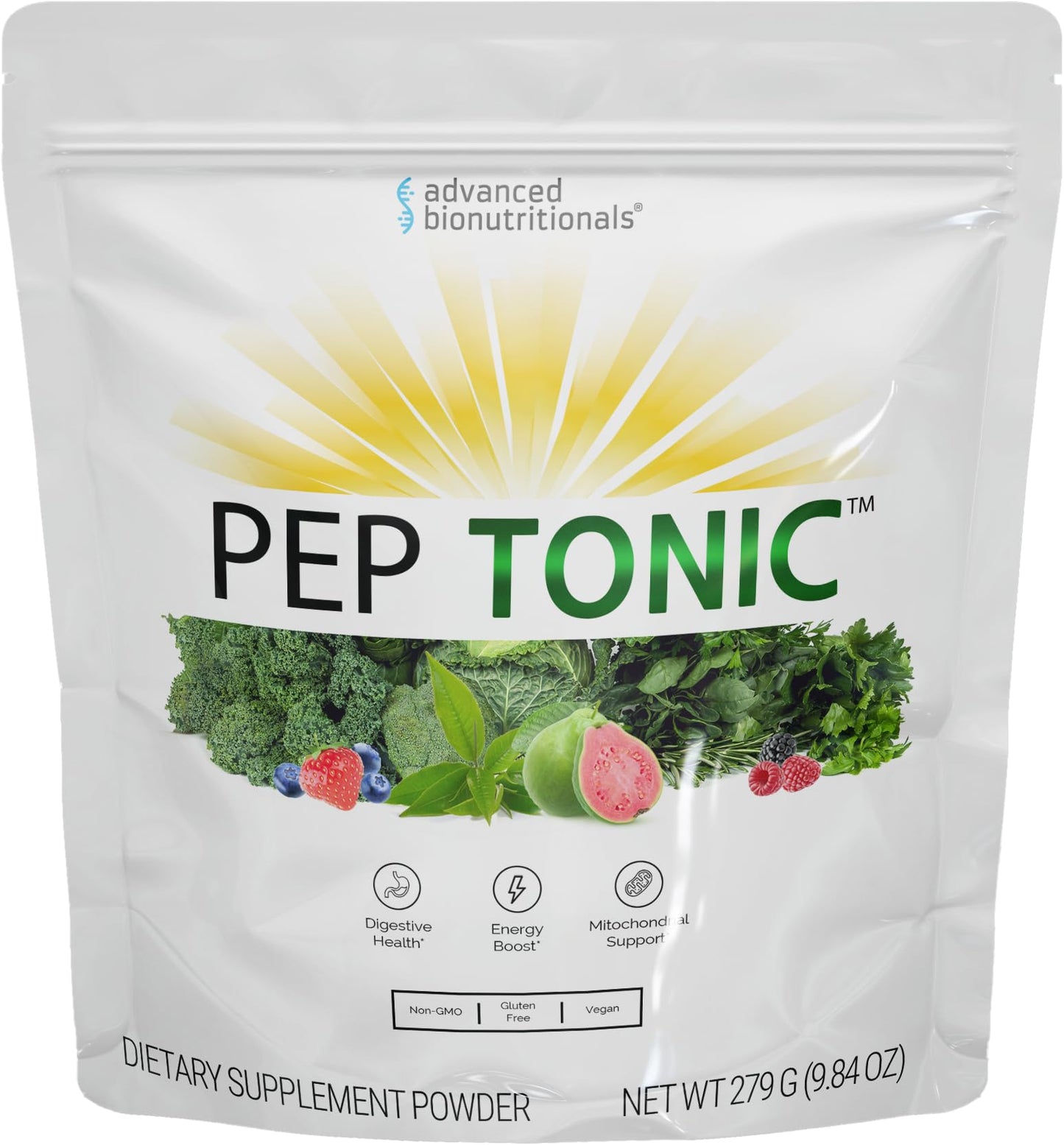 Advanced Bionutritionals Pep Tonic Powdered Superfood Formula 50 Fruits, Vegetables, Herbs, and Superfoods - Vegan, Vegetarian - 9.84 OZ - 279 g - dailyvitalstore