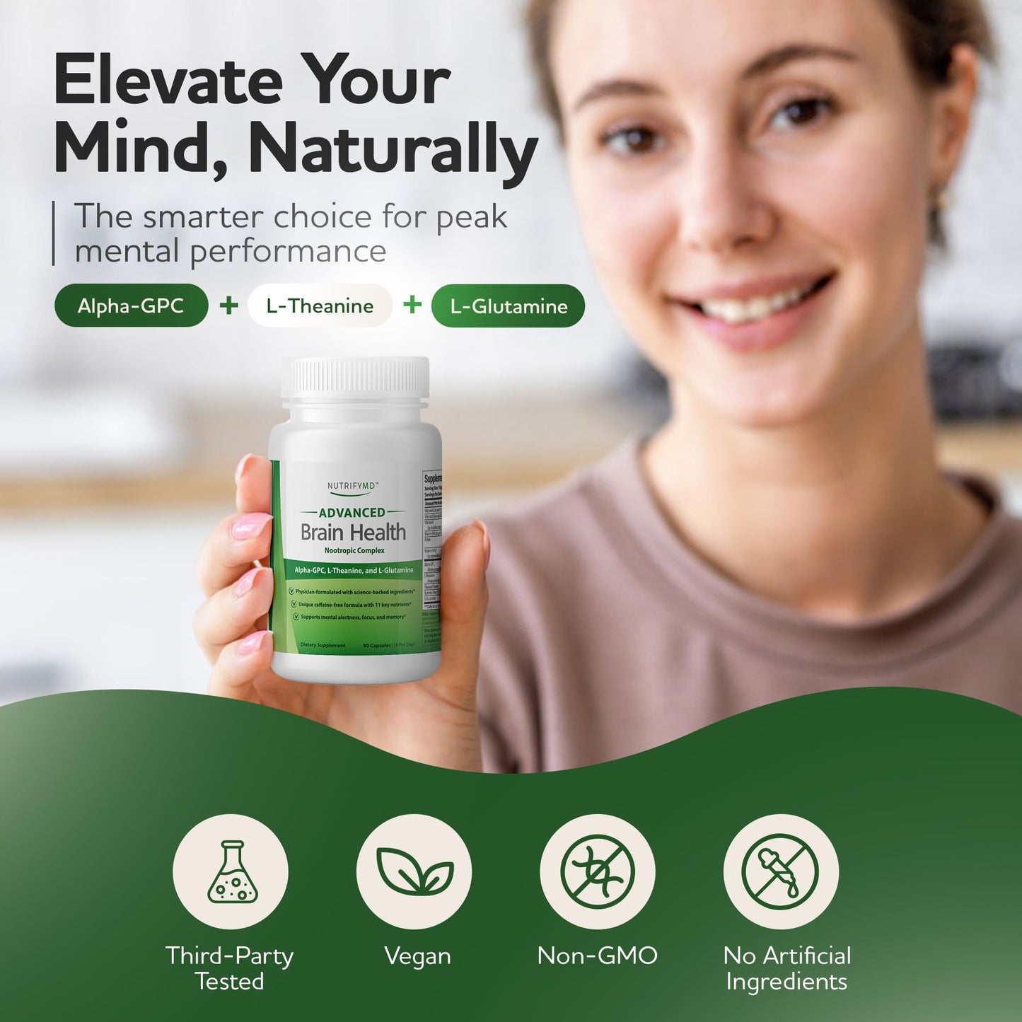 Advanced Brain Health Supplement with Alpha GPC, L-Theanine, L-Glutamine for Memory and Focus - 90 Capsules - dailyvitalstore