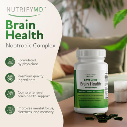 Advanced Brain Health Supplement with Alpha GPC, L-Theanine, L-Glutamine for Memory and Focus - 90 Capsules - dailyvitalstore