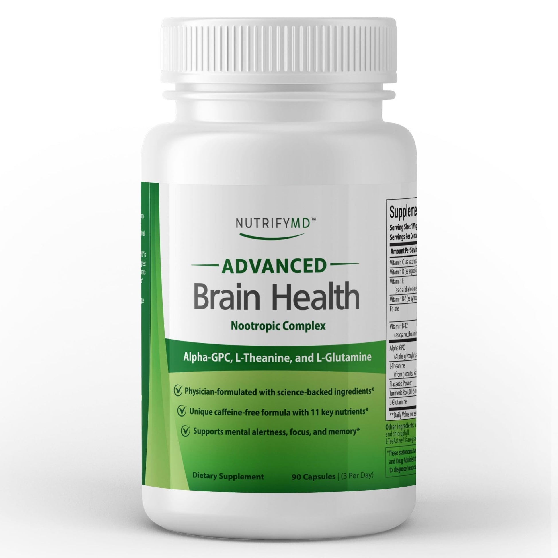 Advanced Brain Health Supplement with Alpha GPC, L-Theanine, L-Glutamine for Memory and Focus - 90 Capsules - dailyvitalstore