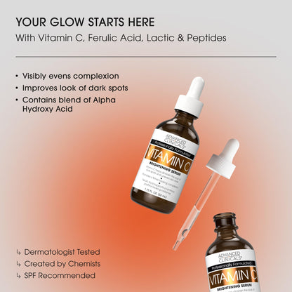 Advanced Clinicals Brightening Vitamin C Serum For Face With Glycolic Acid + Lactic Acid | Vitamin C Eye Serum Face Moisturizer For Improving - dailyvitalstore