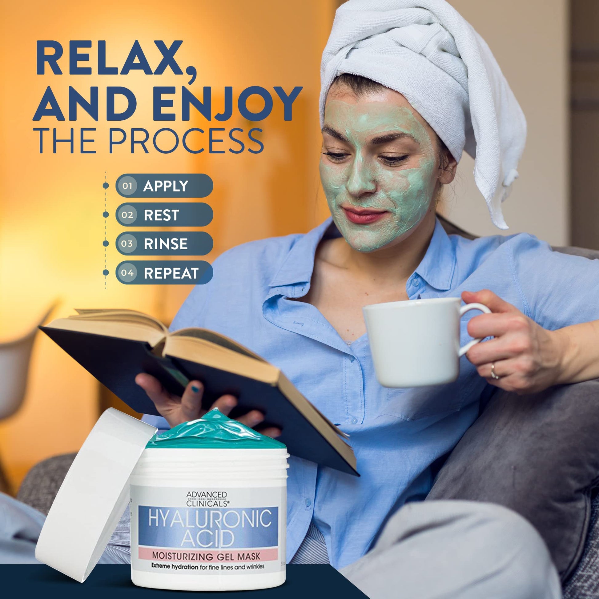 Advanced Clinicals Hyaluronic Acid Gel Facial Mask Skin Care Treatment, Brightening, Hydrating Anti Aging Face Mask & Moisturizer Helps Transform Dry Skin W/Collagen - dailyvitalstore