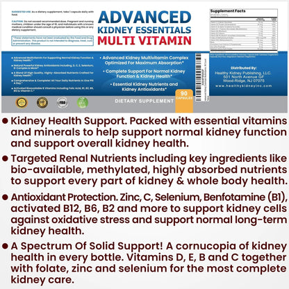 Advanced Kidney Essentials Multivitamin. Kidney Support Supplement for Complete Kidney Health. Kidney Health Supplement - dailyvitalstore