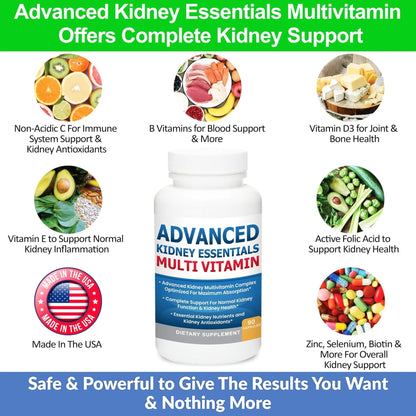 Advanced Kidney Essentials Multivitamin. Kidney Support Supplement for Complete Kidney Health. Kidney Health Supplement - dailyvitalstore