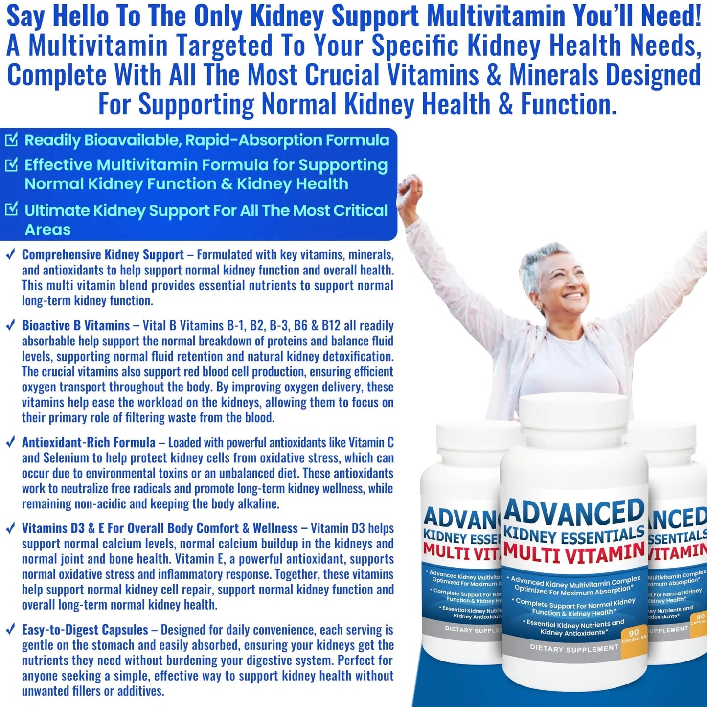 Advanced Kidney Essentials Multivitamin. Kidney Support Supplement for Complete Kidney Health. Kidney Health Supplement - dailyvitalstore