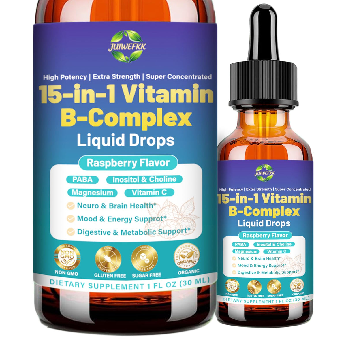 Advanced Vitamin B Complex Liquid Drops for Women Men & Kids, 15-in-1 VIT B Complex with Vitamin C B12 B6 B1 Niacin Folate for Brain Nerve Neuropathy Energy Mood Health, Sublingual B-Complex Drops - dailyvitalstore