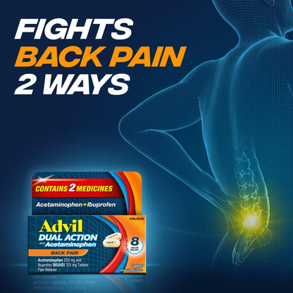 Advil Dual Action Back Pain Caplets Delivers 125mg Ibuprofen and 250mg Acetaminophen Per Dose for 8 Hours of Back Pain Relief - 144 Count - dailyvitalstore