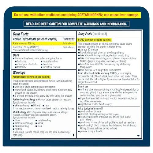 Advil Dual Action Back Pain Caplets Delivers 125mg Ibuprofen and 250mg Acetaminophen Per Dose for 8 Hours of Back Pain Relief - 144 Count - dailyvitalstore