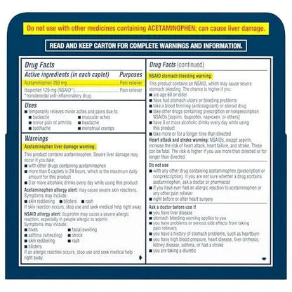 Advil Dual Action Back Pain Caplets Delivers 125mg Ibuprofen and 250mg Acetaminophen Per Dose for 8 Hours of Back Pain Relief - 144 Count - dailyvitalstore