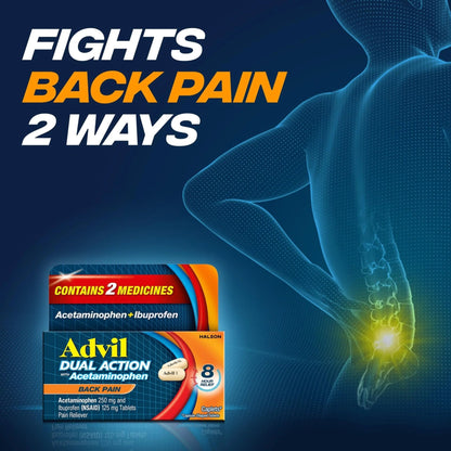 Advil Dual Action Back Pain Caplets Delivers 125mg Ibuprofen and 250mg Acetaminophen Per Dose for 8 Hours of Back Pain Relief - 144 Count - dailyvitalstore
