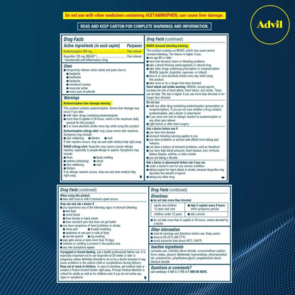 Advil Dual Action Coated Caplets, 125 Mg Ibuprofen and 250 Mg Acetaminophen per Dose (2 Dose Equivalent) for 8 Hour Pain Relief - 216 Count - dailyvitalstore