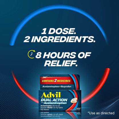 Advil Dual Action Coated Caplets, 125 Mg Ibuprofen and 250 Mg Acetaminophen per Dose (2 Dose Equivalent) for 8 Hour Pain Relief - 216 Count - dailyvitalstore