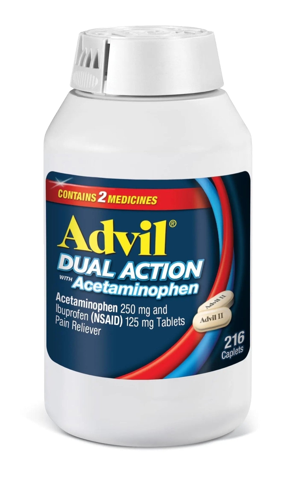 Advil Dual Action Coated Caplets, 125 Mg Ibuprofen and 250 Mg Acetaminophen per Dose (2 Dose Equivalent) for 8 Hour Pain Relief - 216 Count - dailyvitalstore