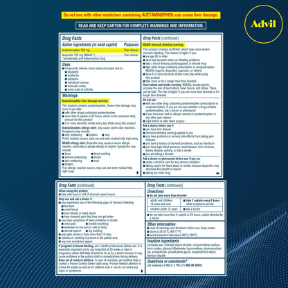 Advil Dual Action Coated Caplets, 125 Mg Ibuprofen and 250 Mg Acetaminophen per Dose (2 Dose Equivalent) for 8 Hour Pain Relief - 216 Count - dailyvitalstore