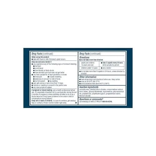 Advil Dual Action Coated Caplets, 125 Mg Ibuprofen and 250 Mg Acetaminophen per Dose (2 Dose Equivalent) for 8 Hour Pain Relief - 216 Count - dailyvitalstore