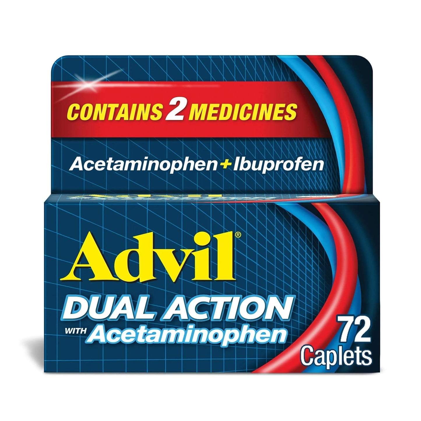 Advil Dual Action Coated Caplets with Acetaminophen, 250 Mg Ibuprofen and 500 Mg Acetaminophen Per Dose (2 Dose Equivalent) for 8 Hour Pain Relief - 72 Count - dailyvitalstore