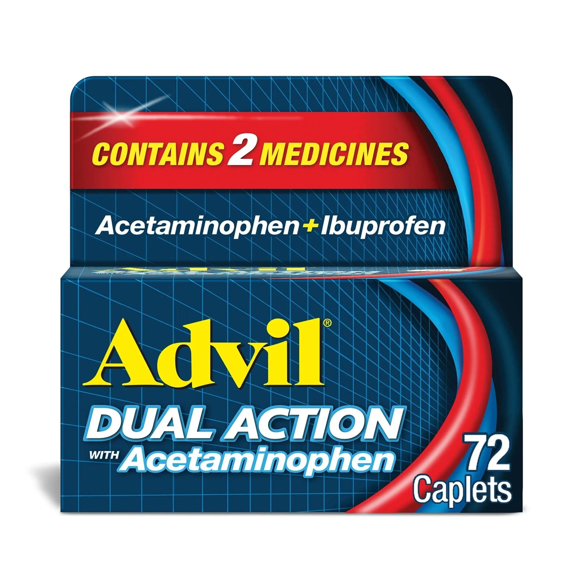 Advil Dual Action Coated Caplets with Acetaminophen, 250 Mg Ibuprofen and 500 Mg Acetaminophen Per Dose (2 Dose Equivalent) for 8 Hour Pain Relief - 72 Count - dailyvitalstore